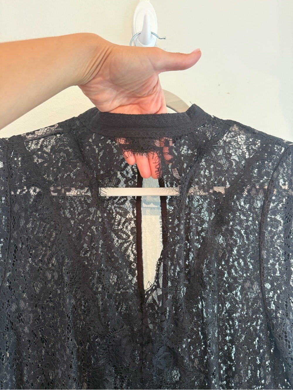 Free People Tell Tale Black Lace Long Sleeve Tunic, Mini Dress Bell Sleeves Boho - Picture 8 of 9